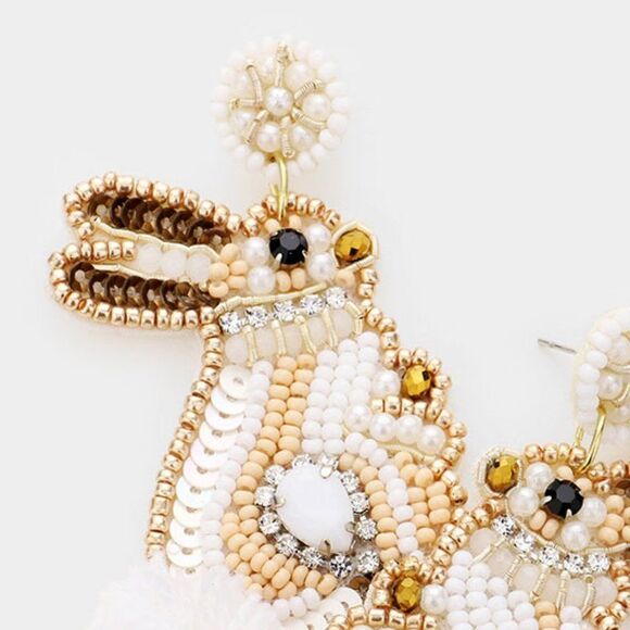 Bunny Pom Poms Seed Bead Pink Earrings - Picture 3 of 6